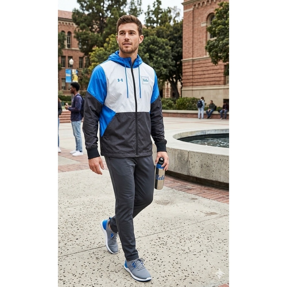 UCLA Jacket‎ Under Armour  Medium Blue White Black Windbreaker Full Zip Hooded